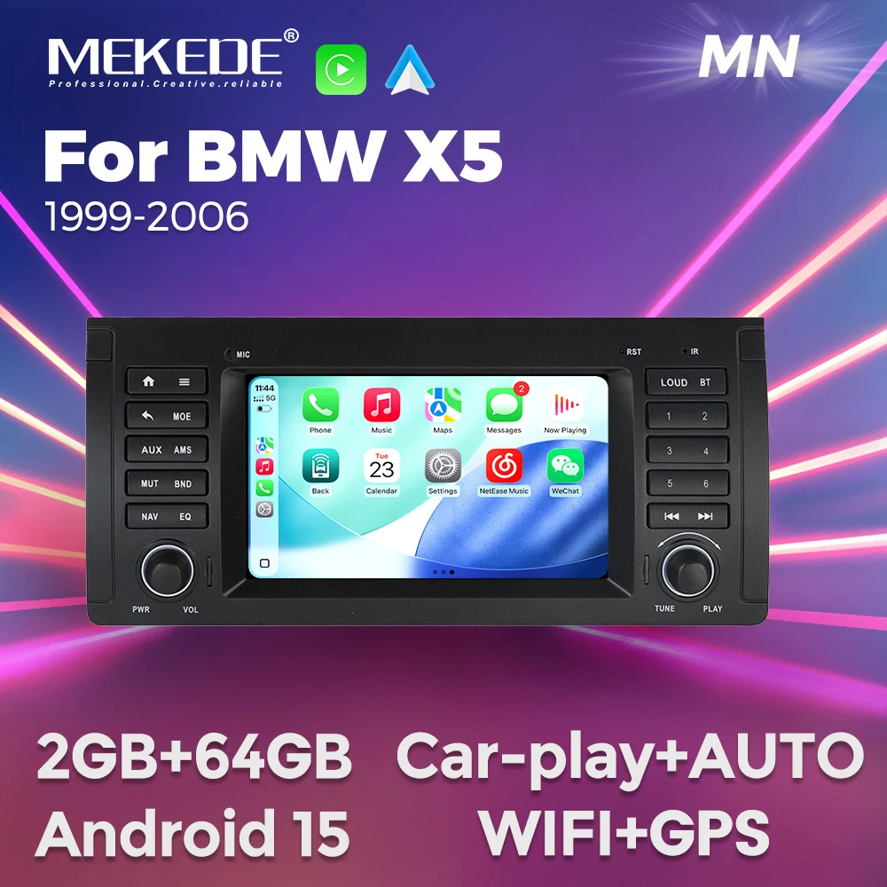 7" Wireless Carplay Android 15 Auto Screen Car Radio For BMW 5 Series E39 X5 E53 M5 E38 1999-2006 Stereo 2DIN Multimedia Player