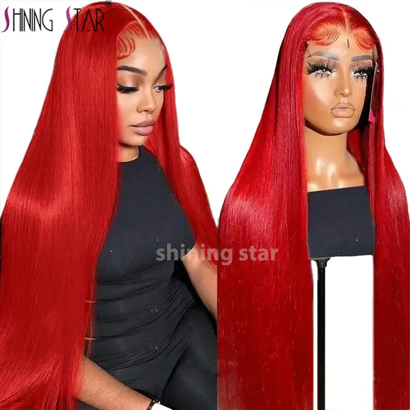 

Hot Red Bone Straight 13X6 Lace Frontal Human Hair Wigs For Women Brazilian Pre Plucked 99J Burgundy Colored 13X4 Lace Front Wig