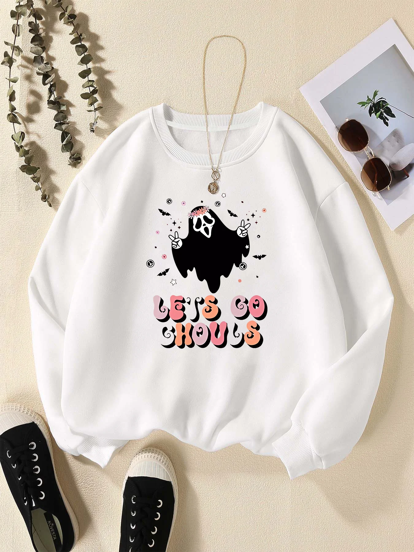 2024   Autumn  Winter Halloween Lets Go Ghouls Black Horror Skull Ghost Hiphop Fashion Funny Sports Hoodies