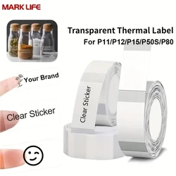 Marklife P11/P12/P15 Label Maker Transparent Tape,Transparent Thermal Sticker Label 0.47