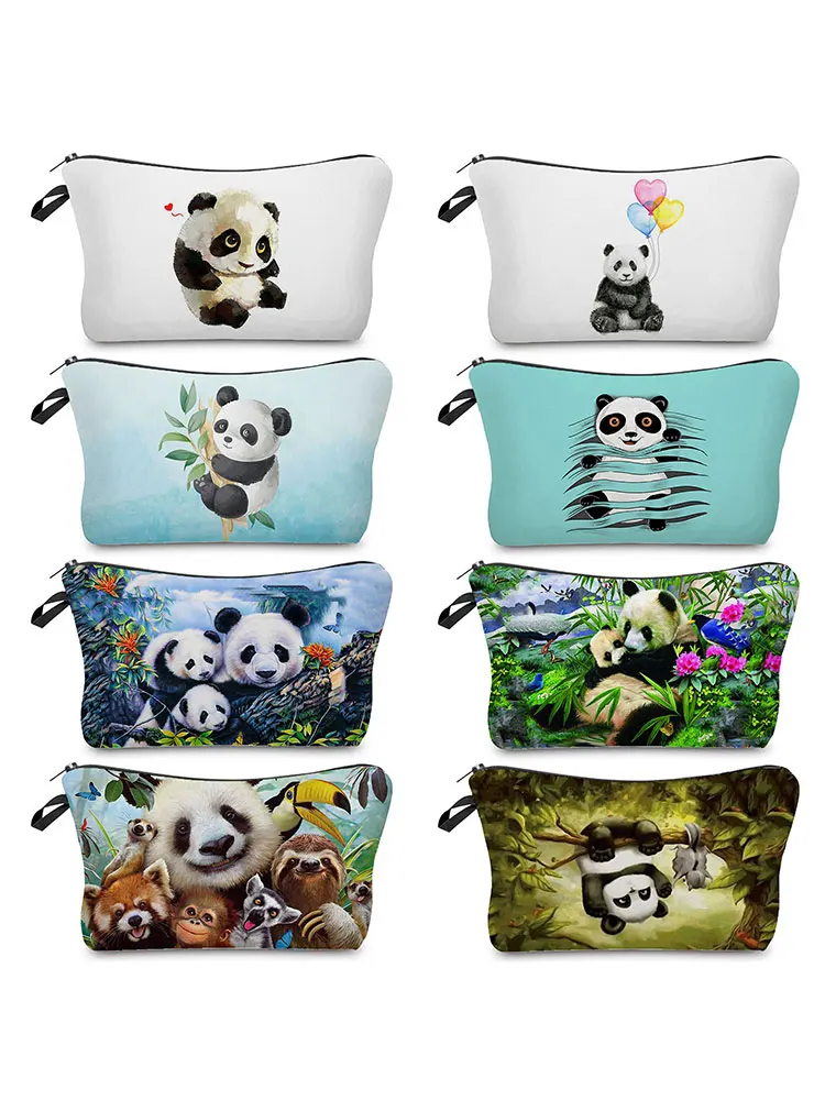 Bolsa de cosméticos con estampado de Panda chino para mujer, Mini organizador de maquillaje portátil para damas, bolsa de lápices de dibujos