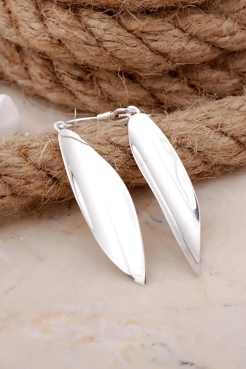 925 Real Sterling Silver Trendy Modern Design Leaf Leaves Shape Dangle Earrings Drop Earrings Birthday Gift for Her Women