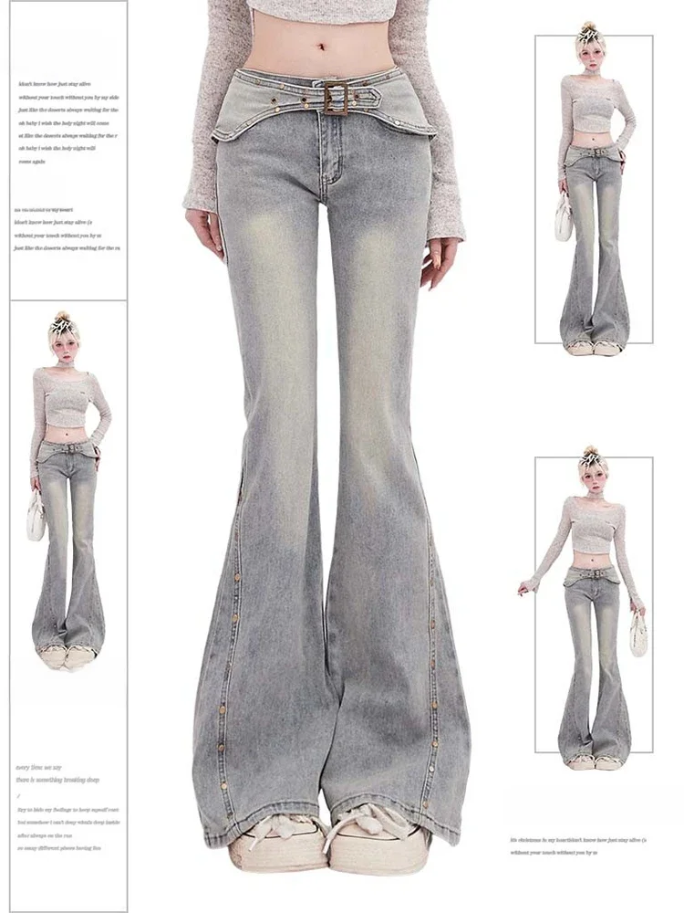Kobiety Y2k Korean Gyaru Kpop Low Rise Flare Jean Korean Low Rise Denim Pants Hot 2000s Aesthetic Grunge Tide Vintage Harajuku New — zdjęcie 2