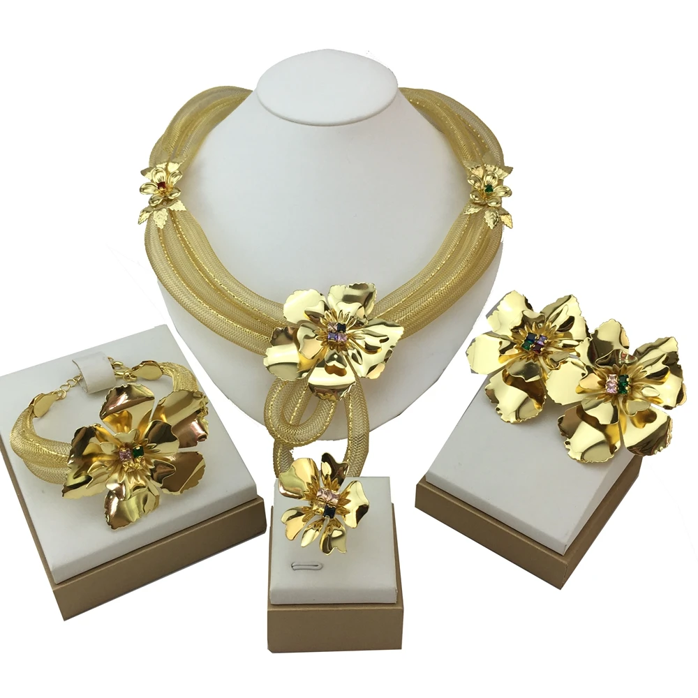 

Brazilian Jewelry Sets Fashion Big Colorful Flower Earrings Necklace For Women Party Wedding Anniversary Gifts FHK18372