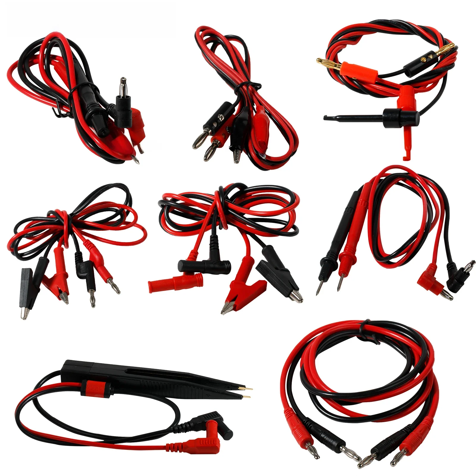 A teste do multímetro leva o cabo universal da tomada da banana do jacaré com grampos do crocodilo