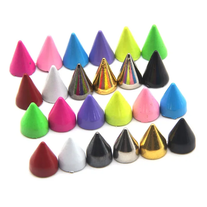 50 ensembles 7*10mm cône de balle clous et pointes colorés pour vêtements bricolage artisanat vêtement Rivets pour sac en cuir chaussures