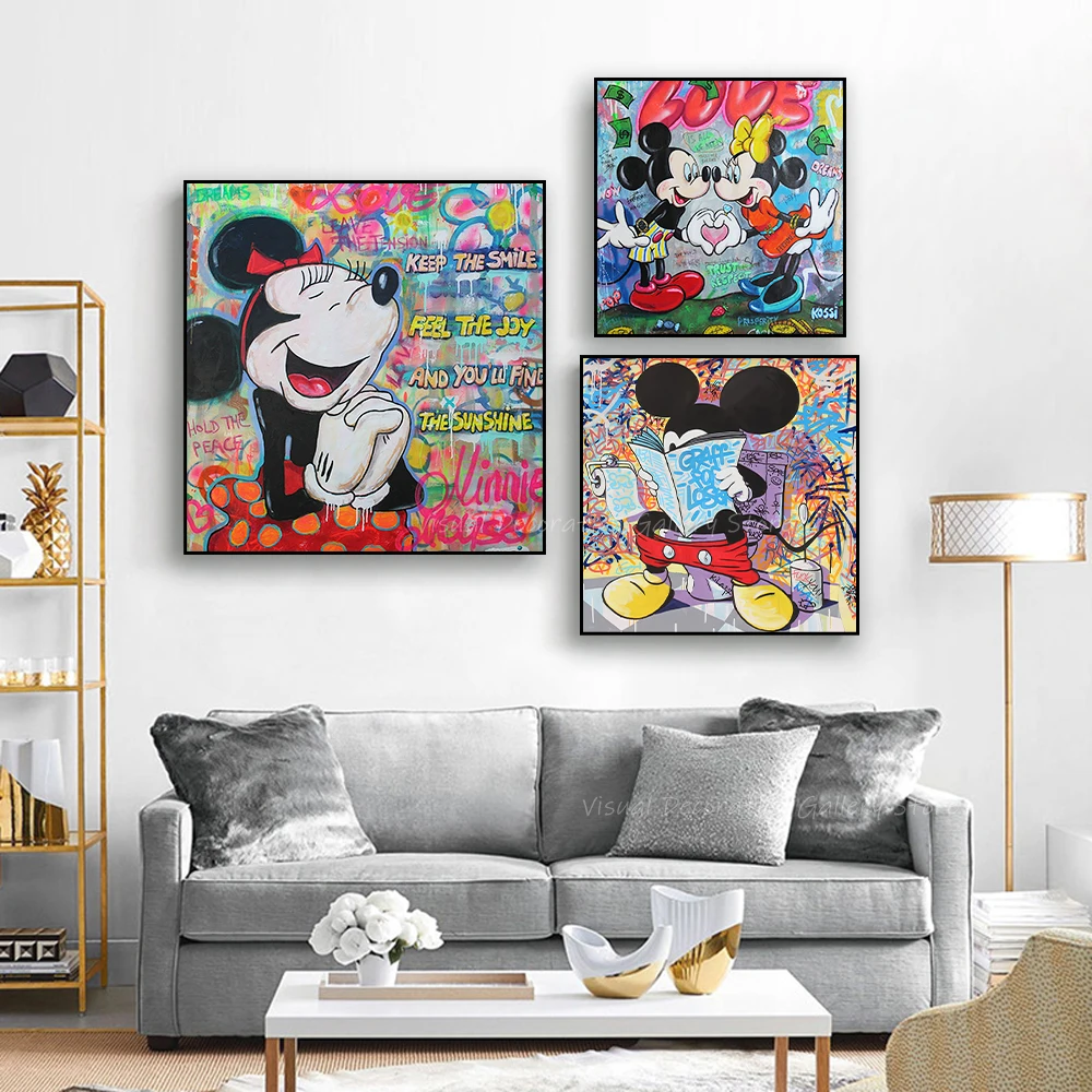 

Disney Mickey Minnie Cartoon Anime Graffiti Wall Art Poster Canvas Mickey Mouse Prints Picture Living Room Home Decor Painting