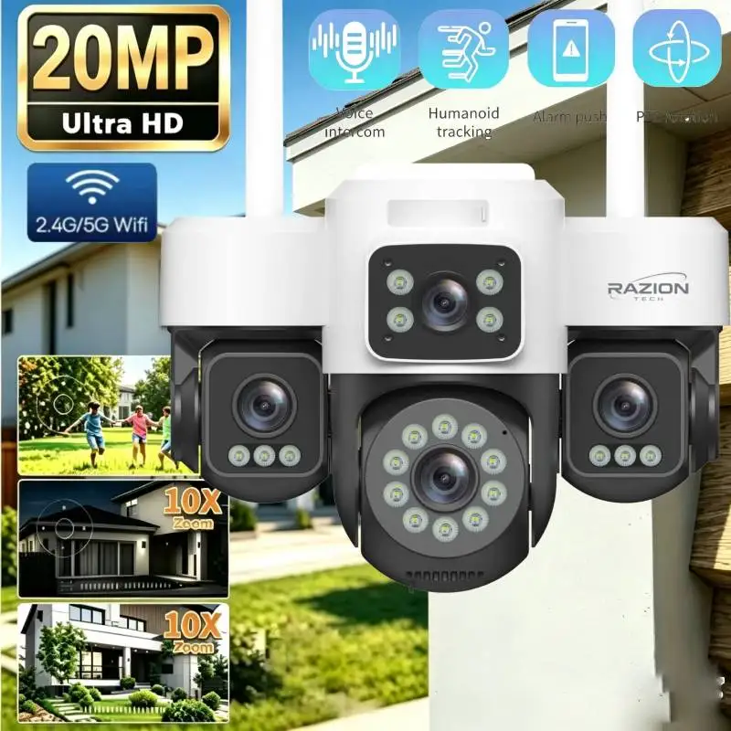 20MP IP-Kamera für den Außenbereich, drei Linsen, PTZ, HD, drei Bildschirme, 2,4G & 5G WiFi, Sicherheitskamera, Zwei-Wege-Audio, automatische Verfolgung, kabellose CCTV-Kamera, Onvif, Farbnachtsicht,