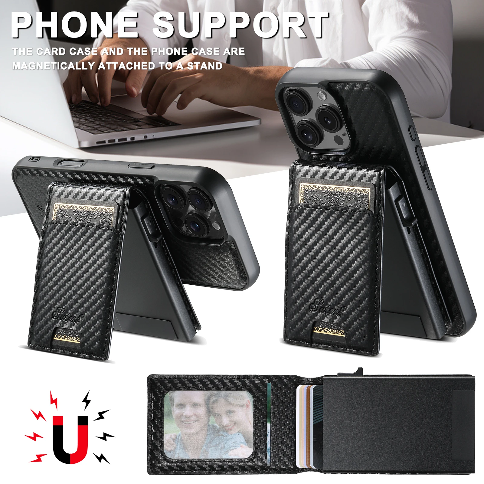 

High-end business leather phone case for iPhone 16 15 14 Plus 13 12 Pro Max Free card case can be used as a stand phone case