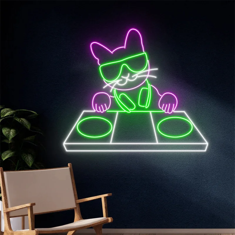 Cat DJ Neon Sign, DJ Cat Led Sign, Cat Playing Music Neon Light, Pet Led Light, Nursery Room Wall Art Decor, Special Gift