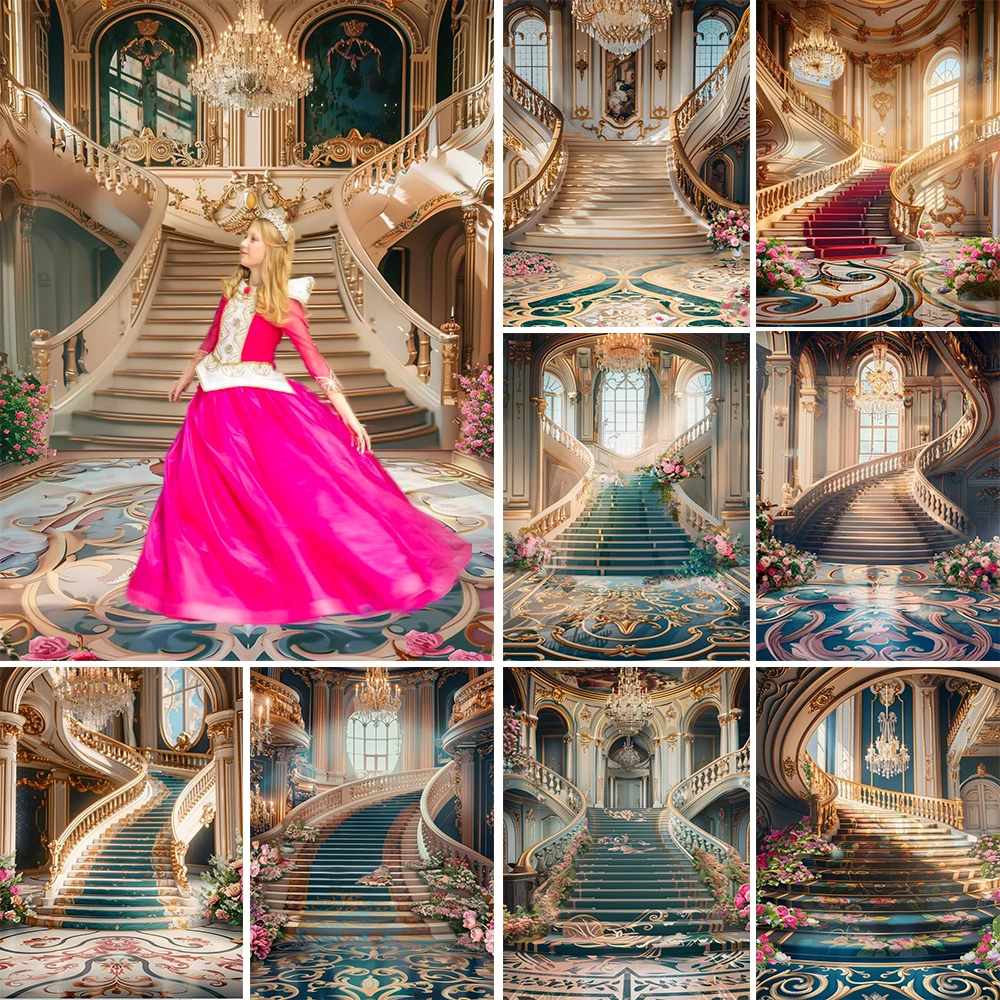 

Wedding Photography Background Baroque Staircase Palace Backdrop Floor Decor Bride Show Girl Birthday Portrait Photo Studio Prop