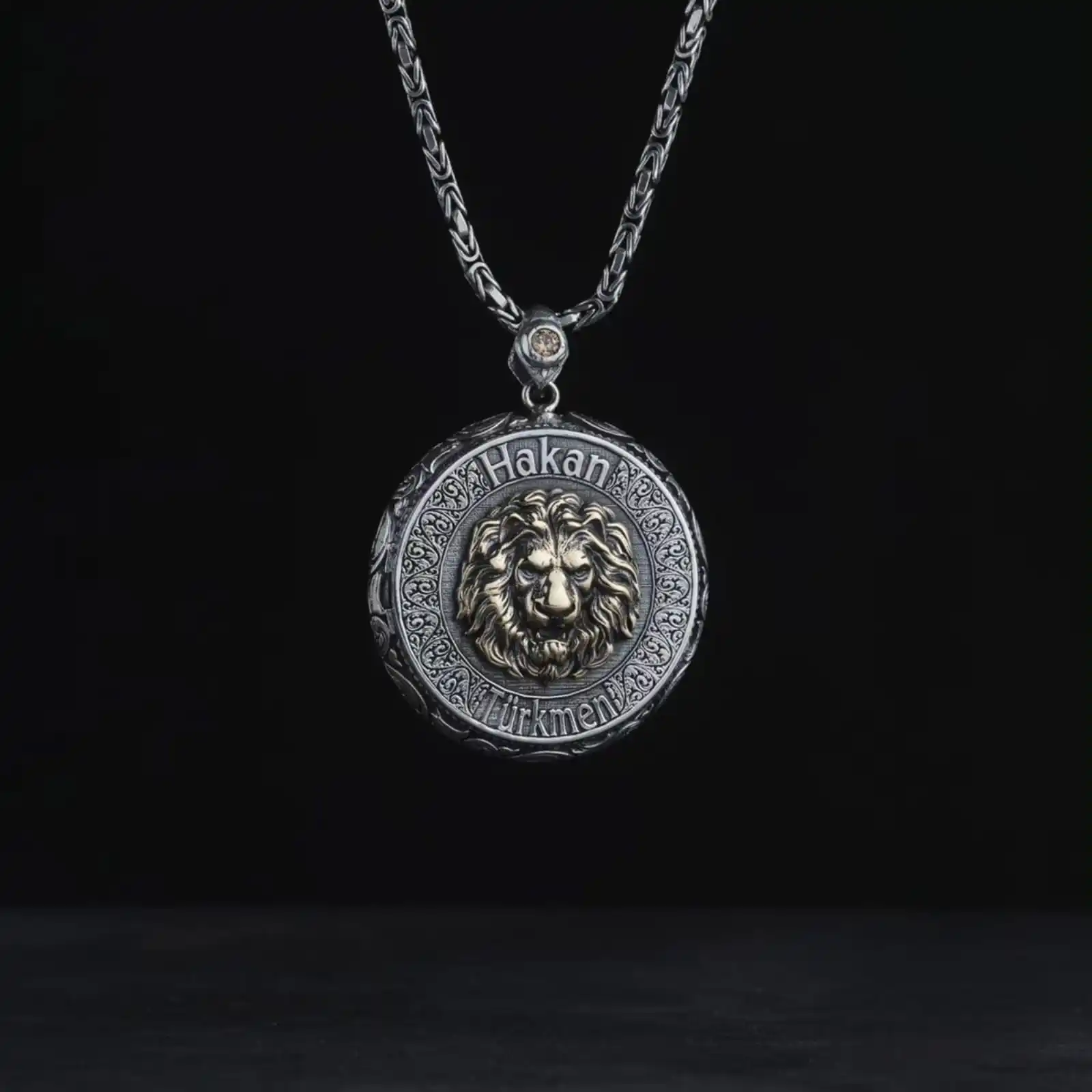 

Named Silver Necklace Medallion with Lion Figure, Men's Power Necklace, Special Necklace to Give as a Gift, Gift For Him