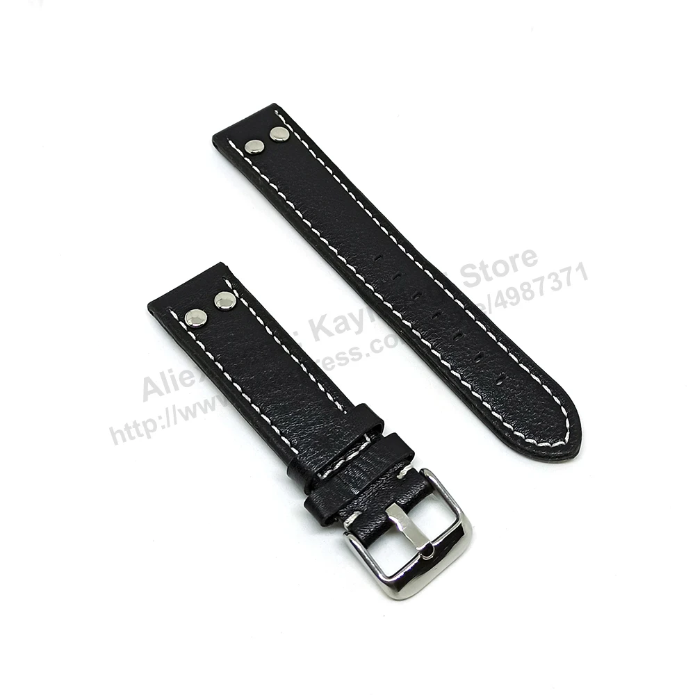 Fits/For TW Steel Canteen TW1001-1 - 20mm Black Rivet Genuine Leather Replacement Watch Band Strap