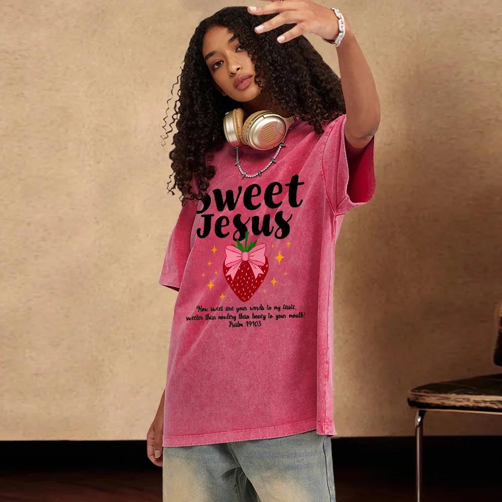 

Sweet Jesus Christian Vintage Washed T Shirts Women's Oversized T-shirts Hip Hop Gothic Short Sleeve Tops Casual Clothing