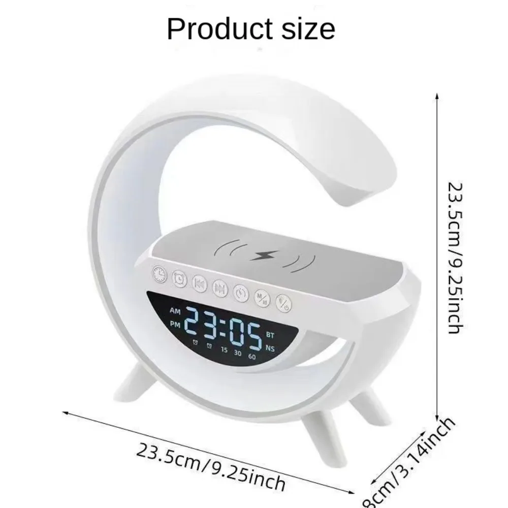 Smart LED Desk Lamp, 4-in-1 Wireless Charger Nightlight, App Control Bluetooth Speaker with Alarm Clock, Bedside Charging