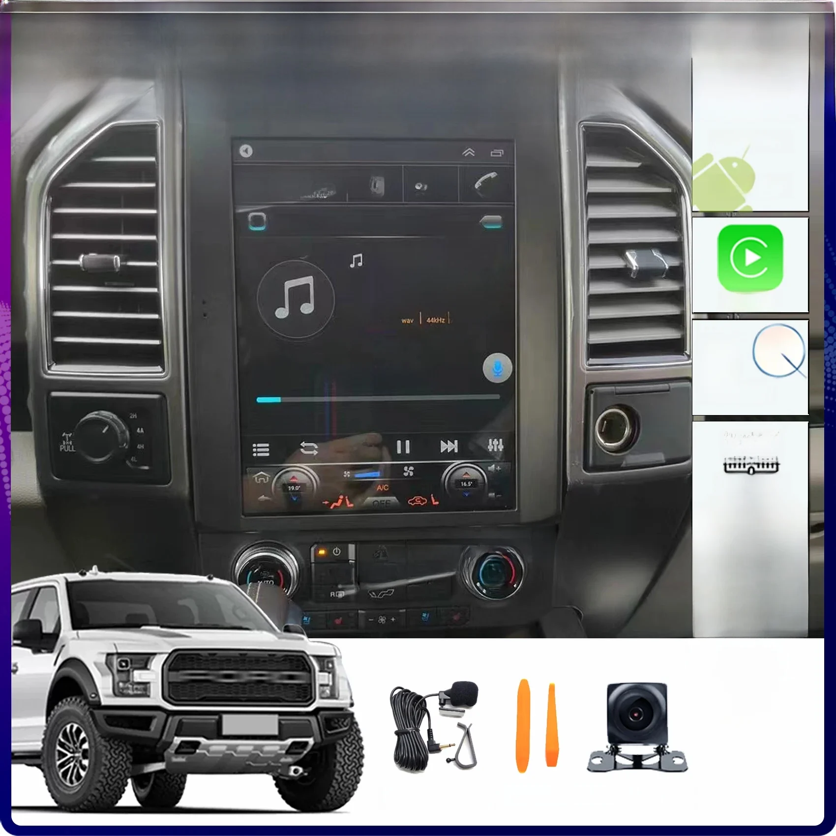 12.1 "Android 14 Tesla Stijl Scherm Voor Ford Raptor F-150 F150 2015-2021 Gps Auto Multimedia Speler stereo Radio Ontvanger CarPlay - afbeelding 2