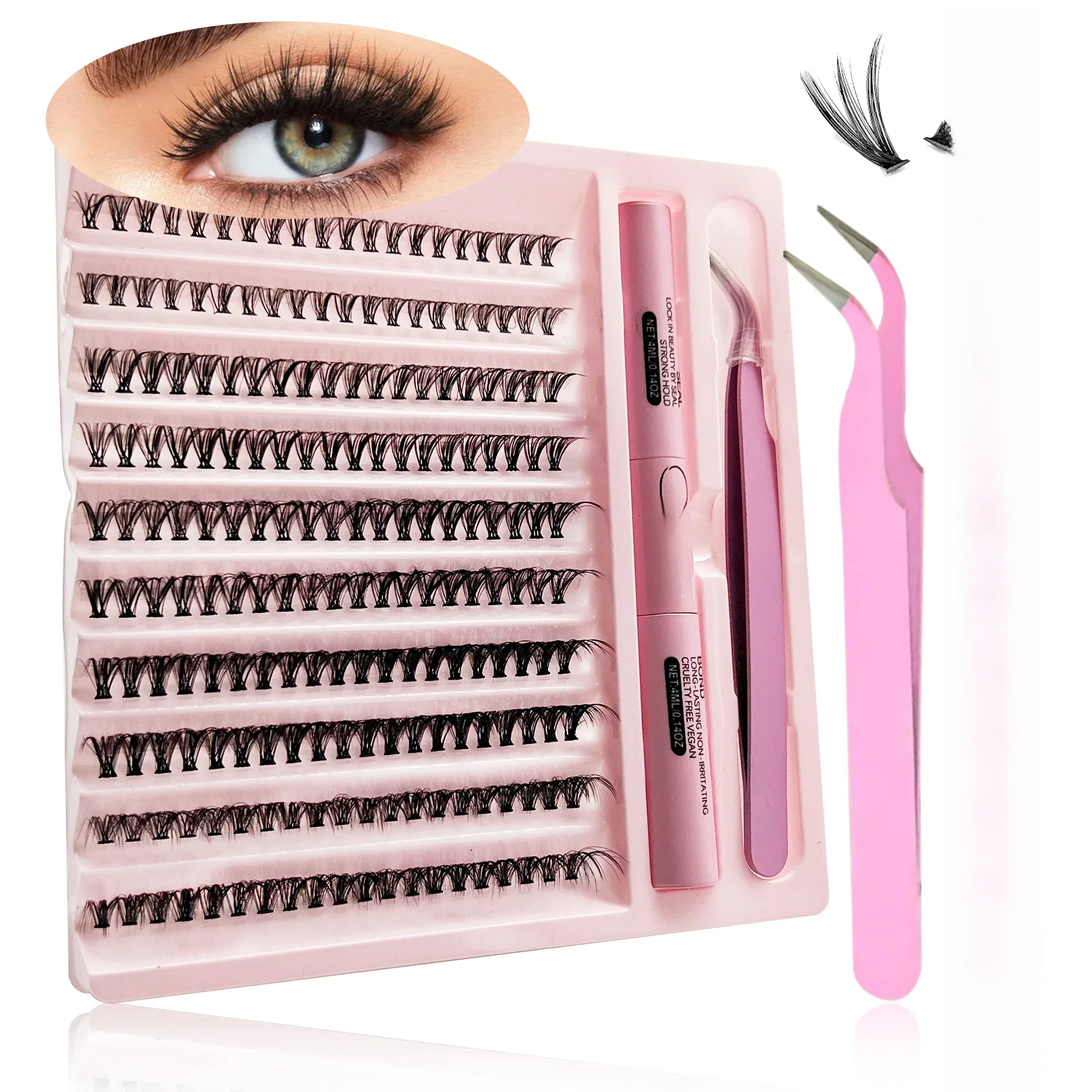 Zestaw do przedłużania rzęs DIY Rzęsy 200 PCS Klasterki Lash Bond i Seal Narzędzia do makijażu do klejenia rzęs Klej Akcesoria — zdjęcie 2