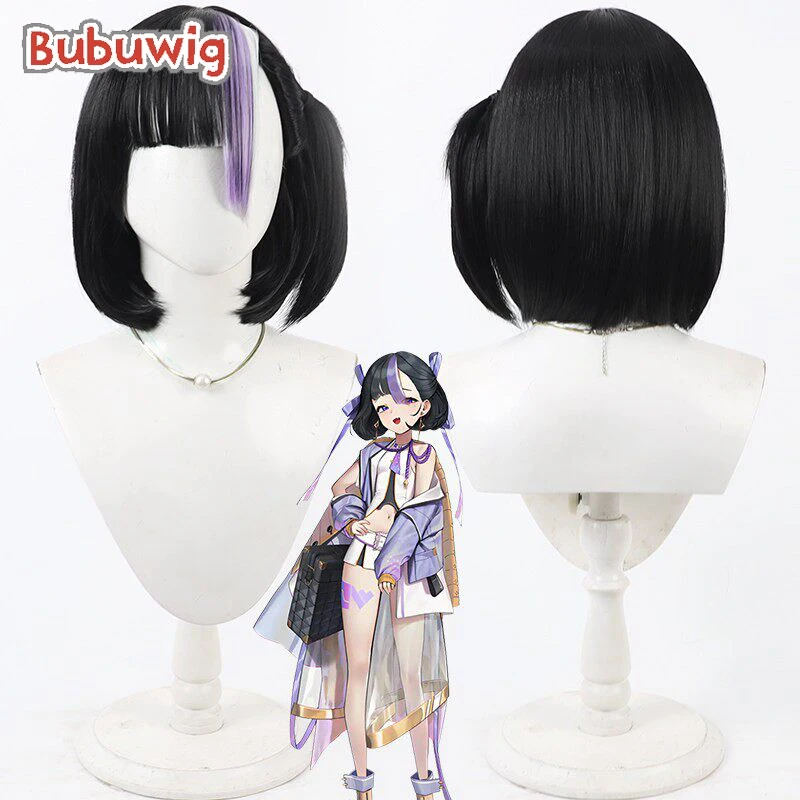 

Bubuwig Synthetic Hair Syuen Cosplay Wigs Nikke The Goddess of Victory Syuen 30cm Black Mixed Purple White Wig Heat Resistant
