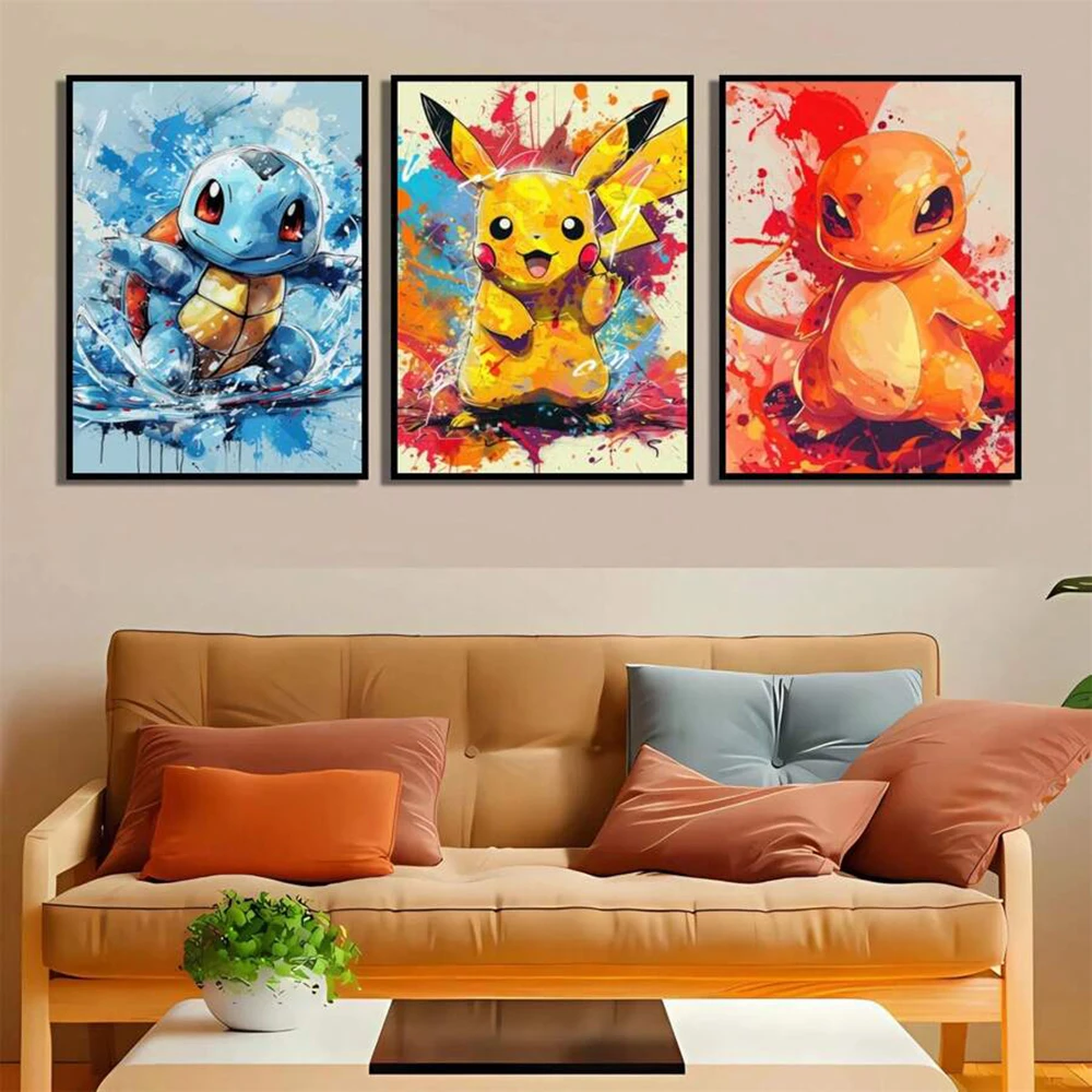Anime pokemon pikachu charmander bulbasaur squirtle cartaz hd pintura em tela casa sala de estar pintura arte da parede presente das crianças