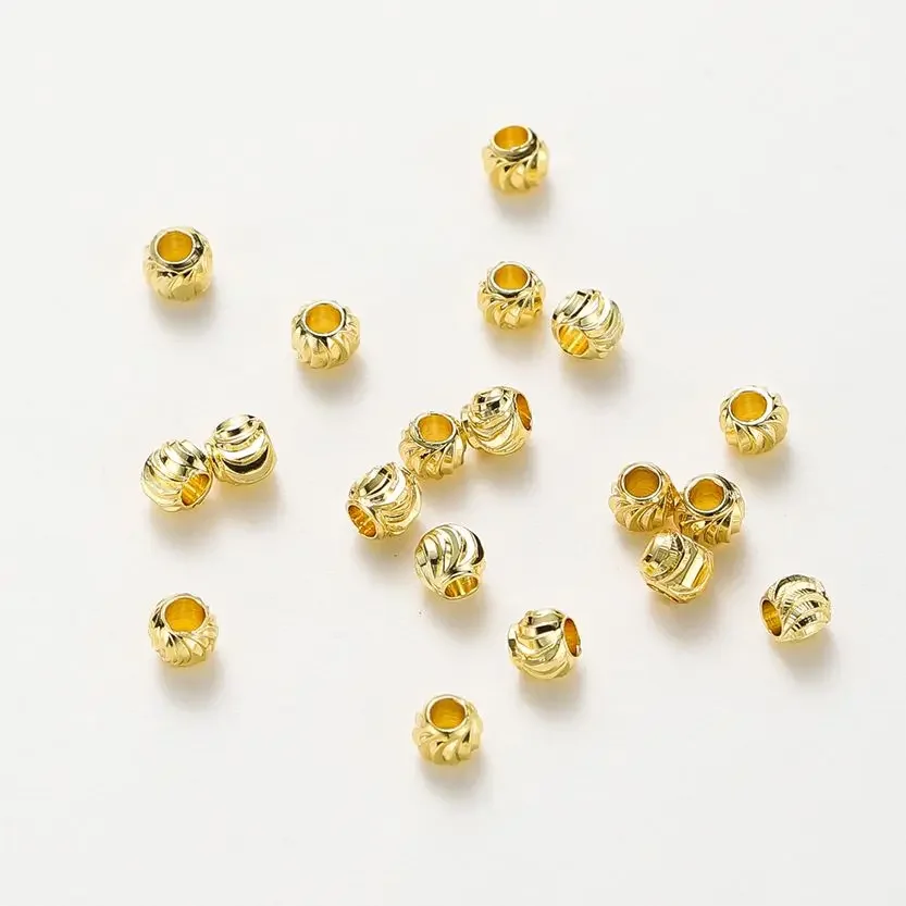 50 Stück DIY Schmuckzubehör 14K 18K vergoldet gestreifte Schliffblumenperlen 2,5 3 4 5 6mm Abstandsperlen Bulk Handperlenmaterial