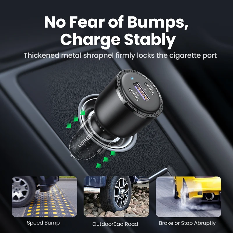 UGREEN 69W Car Charger USB Type C Dual Port PD QC 4.0 3.0 Fast Charging For Laptop Car Phone Charger For iPhone 15 14 13 Samsung