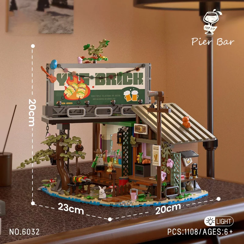 مدينة شارع عرض سلسلة قفص الاتهام بار الغابات منزل خشبي الرصيف بار اللبنات مع ضوء البناء الطوب لعبة هدية للكبار