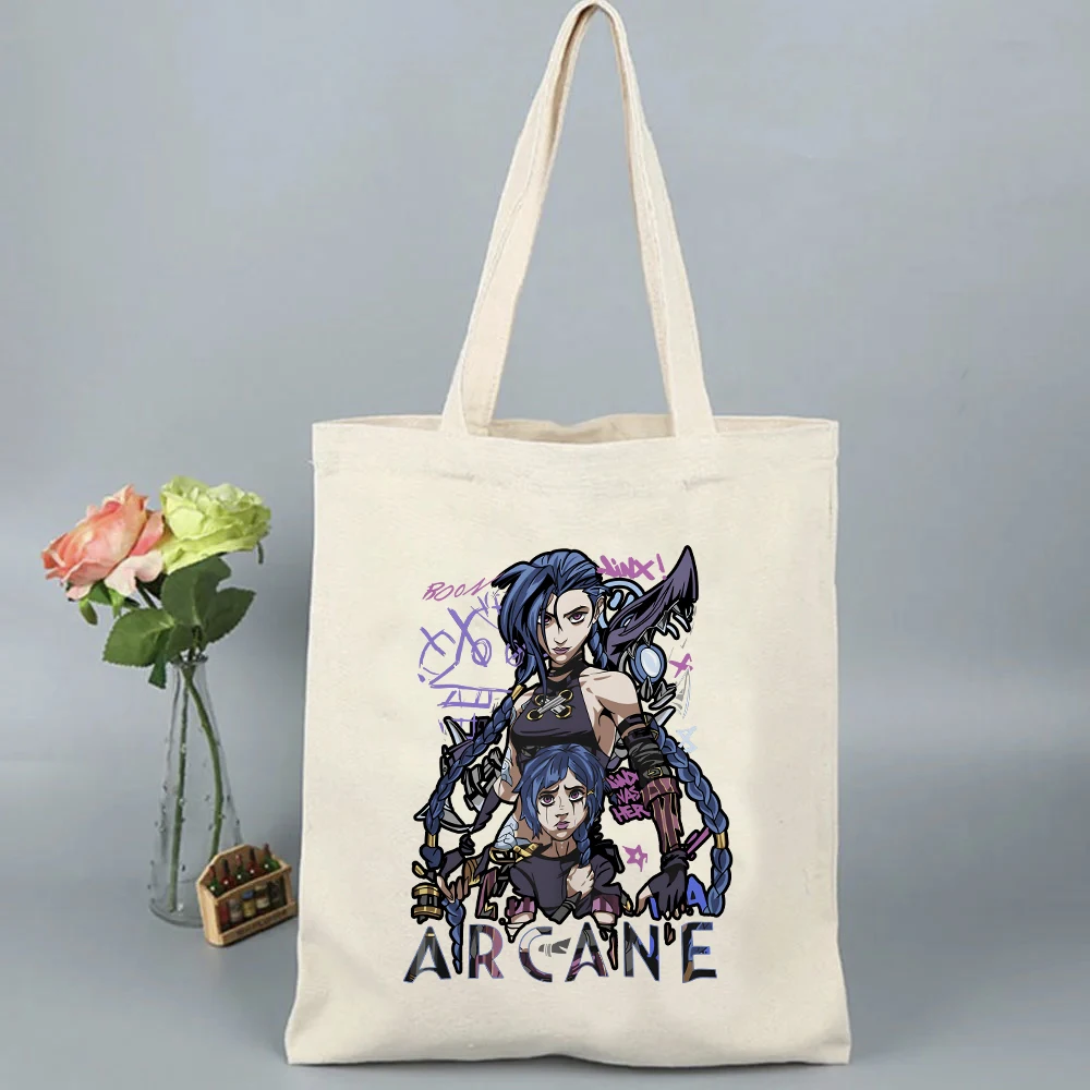 Arcane-Jinx  Print Canvas Tote Bag Reusable Shopping Bag Women Shoulder Shopper Bag