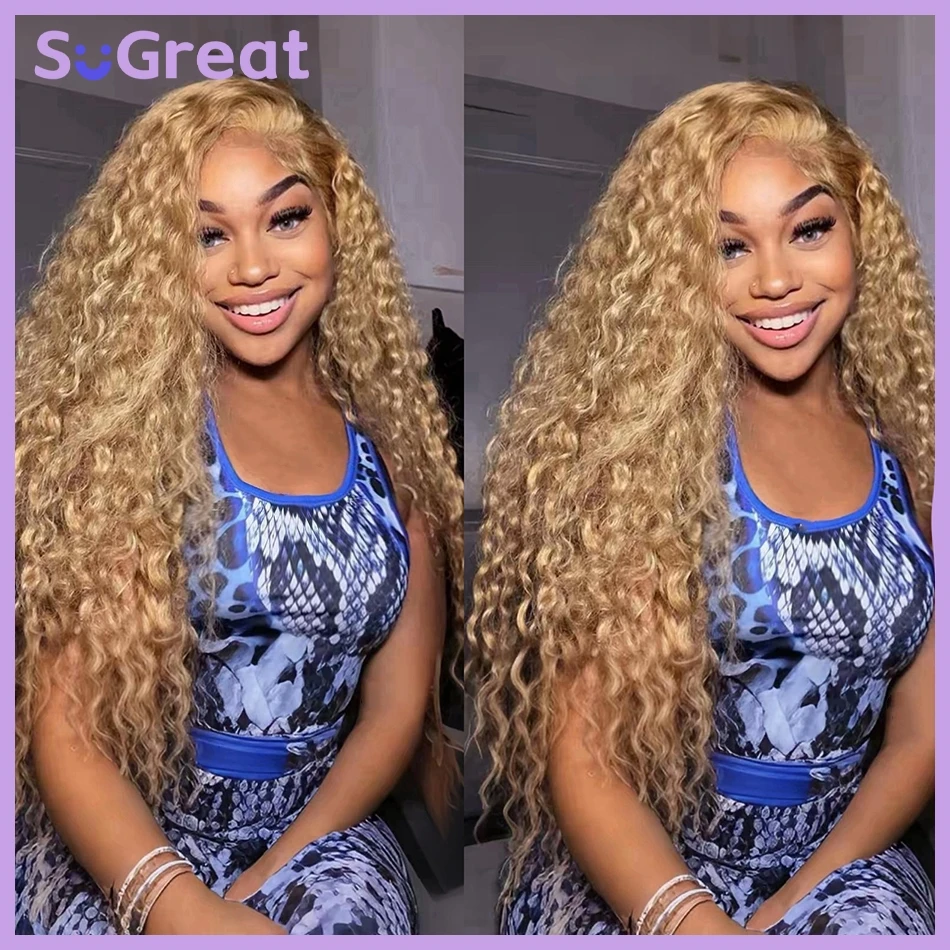 Honey Blonde Lace Front Curly Wigs Human Hair Deep Wave 13x6 HD Lace Frontal Wigs for Women 30 inch Colored Wigs Cheap on Sale