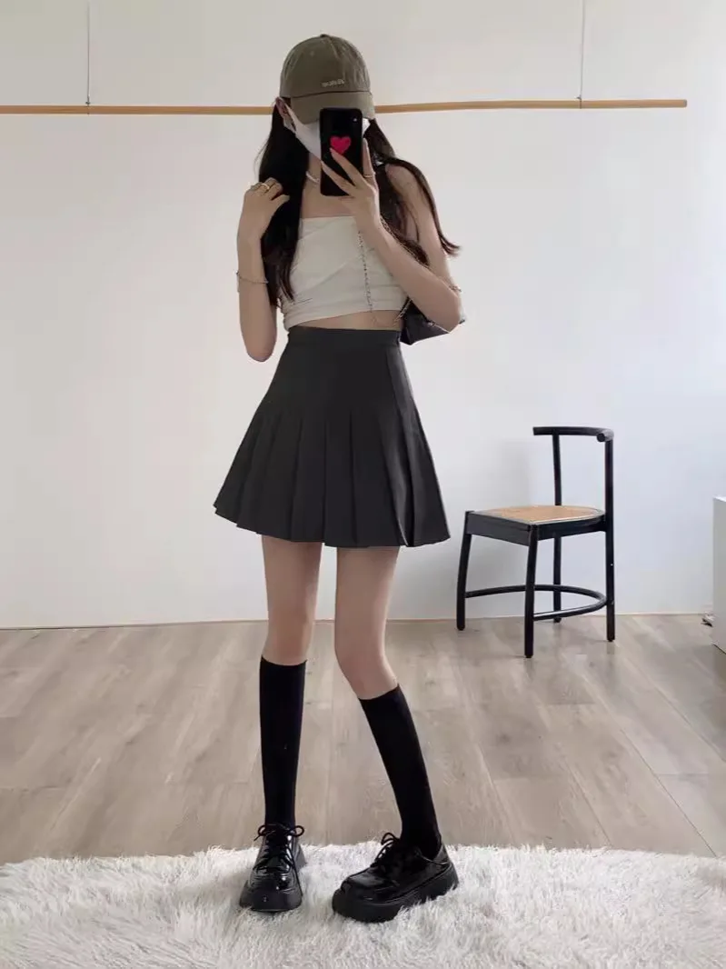 Saia plissada linha A de cintura alta feminina, saia JK, drape short, super quente, fina, nova, primavera e verão, 2024