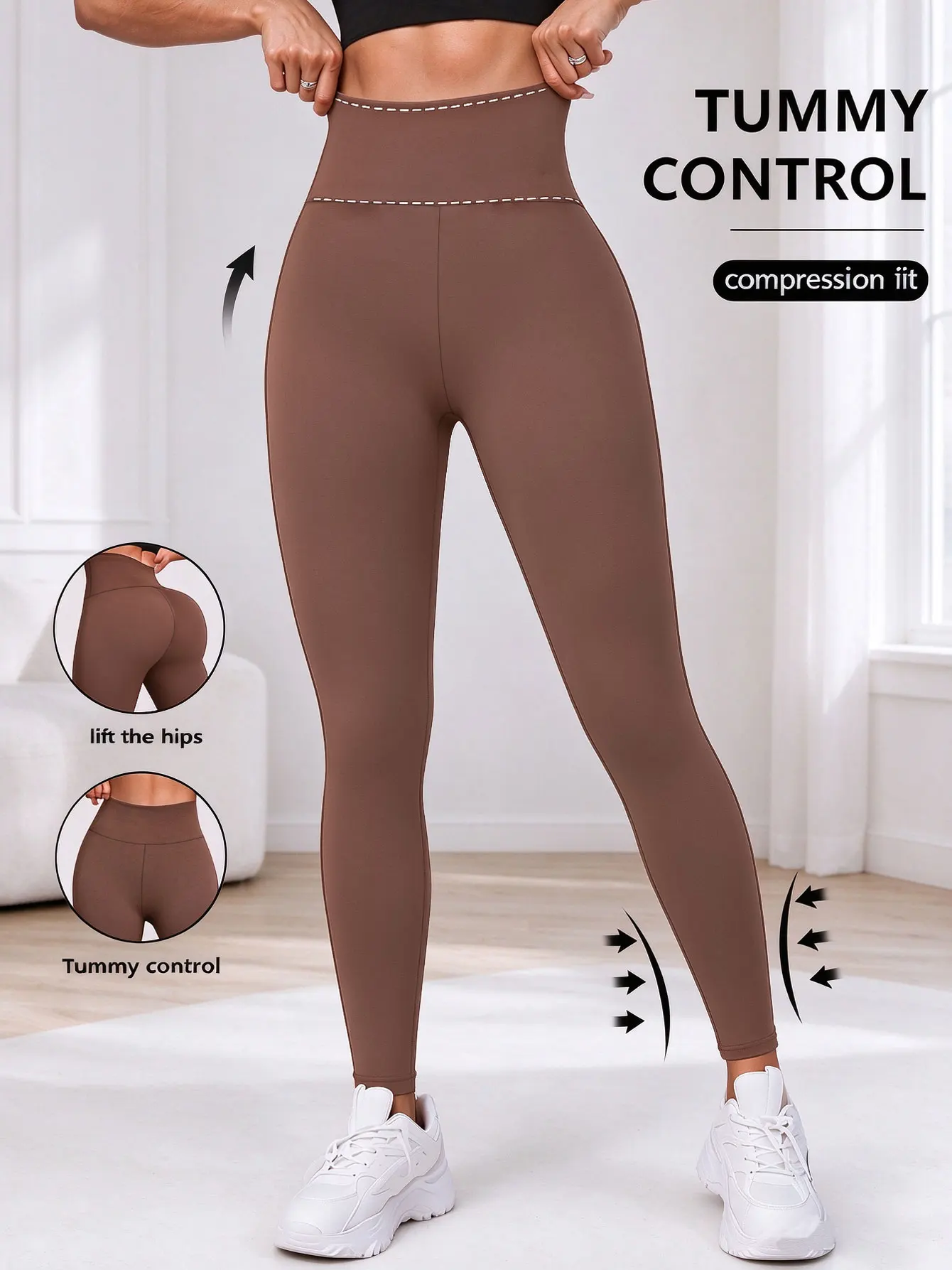 Women's spring and autumn yoga leggings, solid color tight pants with high waist and abdominal control, made of breathable and s