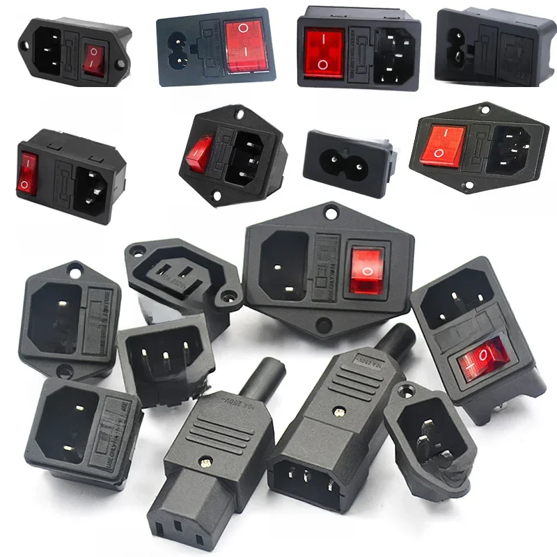 Prise de montage sur ordinateur 2 3 broches IEC320 C14, prise de courant électrique LED 250V, interrupteur à bascule en laiton 10A, connecteur d'entrée de fusible 220v