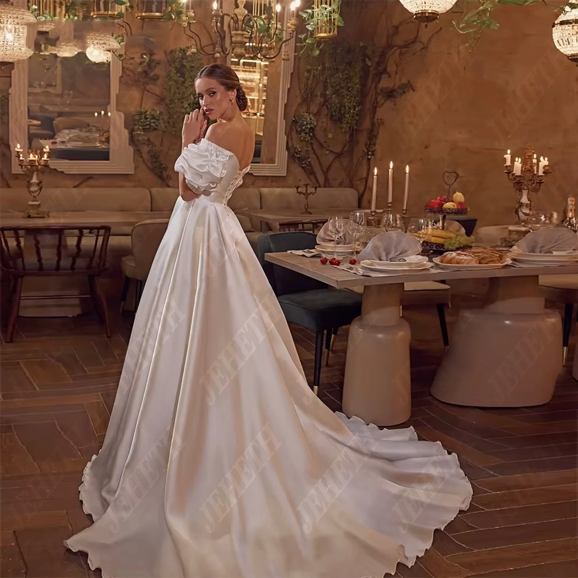 JEHETH A-linie Elegante Seite Split Blume Applique Hochzeit Kleid Off Schulter JEHETH A-Linie Elegante Seite Split Blume Applikation Brautkleid Von der Schulter Brautkleid Vestidos De Novia Rückenlos Customized 2025