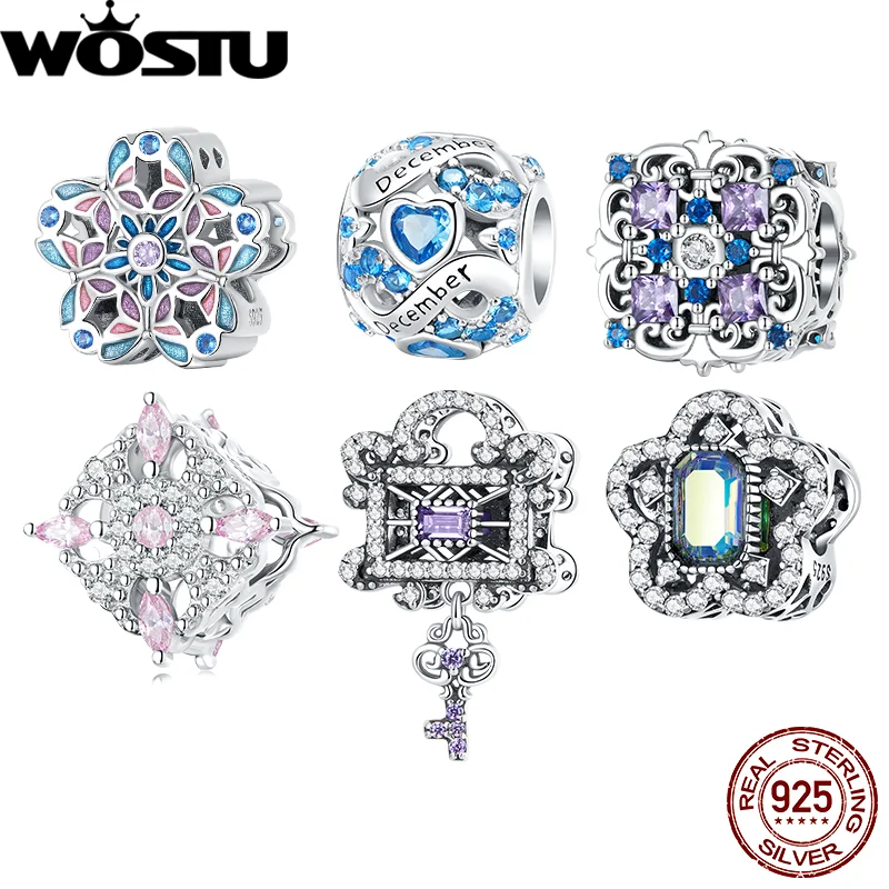 

WOSTU 925 Sterling Silver Colorful Charms Bead For Women Fit DIY Bracelet Bangle Vintage Flower Collection Pendant Fine Jewelry