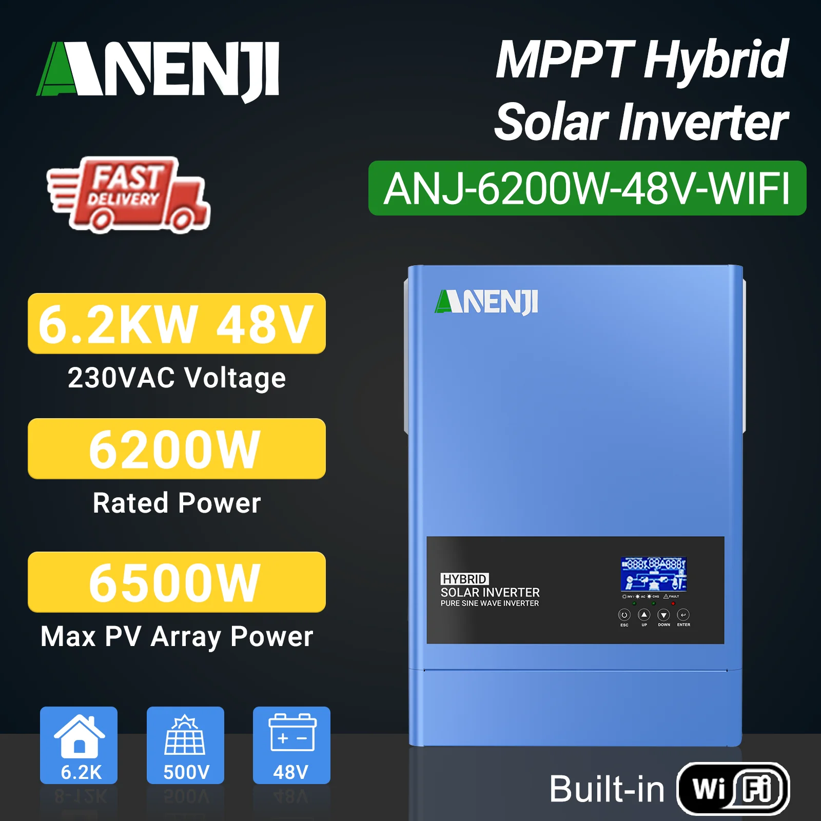 【Brand+】Hybrid Solar Inverter 11KW 6.2KW 4.2KW Pure Sine Inverter 48V 24V 230V Off Grid Tie Pure Sine 160A 120A Solar Charger