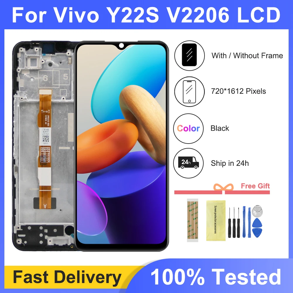 6.55 "Original Für Vivo Y22 V2207 LCD Display Mit Rahmen Touchscreen Digitizer Montage Ersatz Für Vivo Y22s V2206 bildschirm