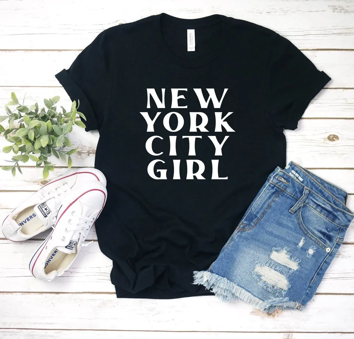 Skuggnas New York City Girl T Shirt Women's Girls Ladies Gift Ideas Funny T-Shirt Slogan Tee Shirt Top Hipster Shirts