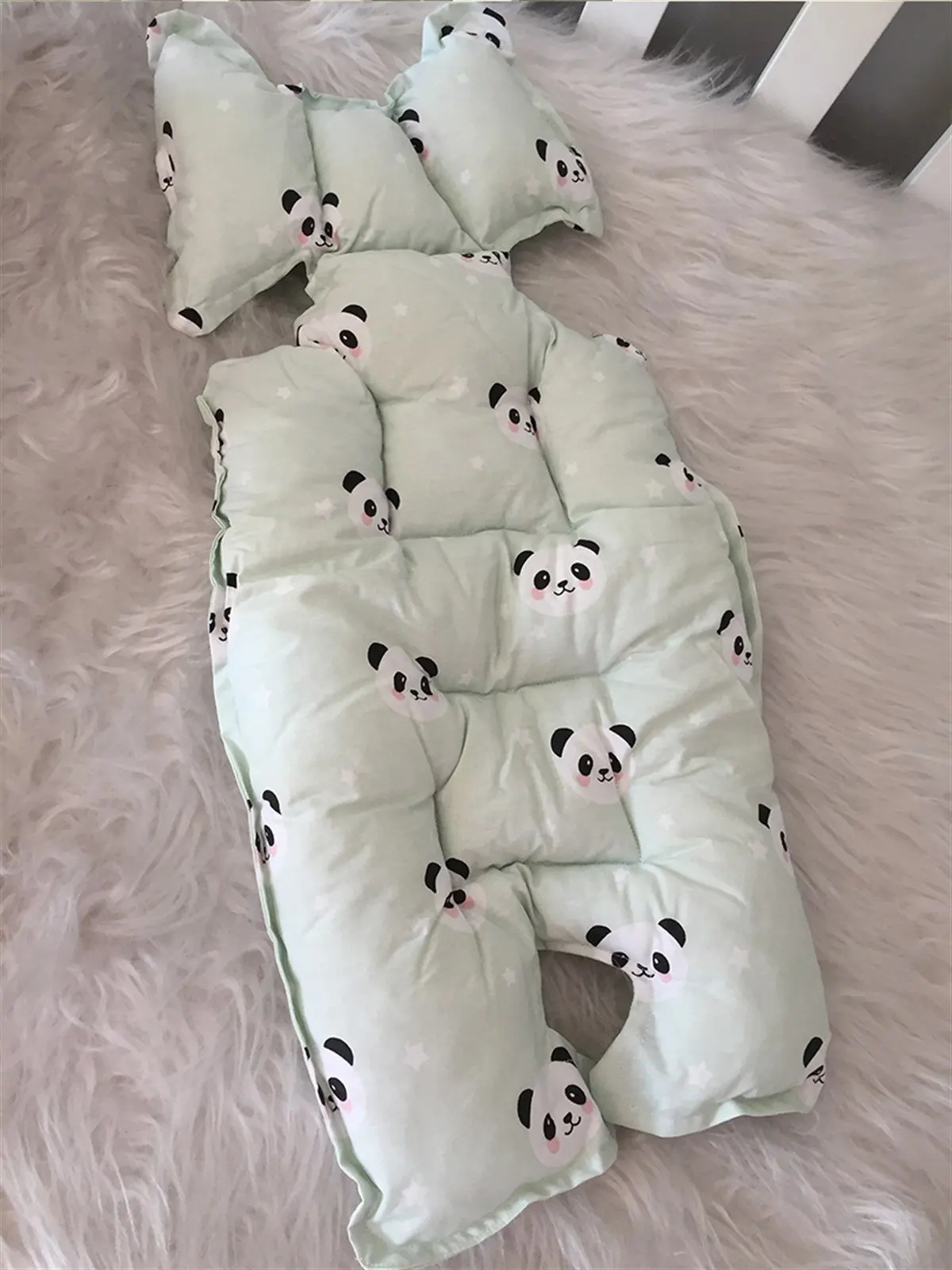 

Handmade Green Panda Patterned Car Seat Cushion - Stroller Cushion