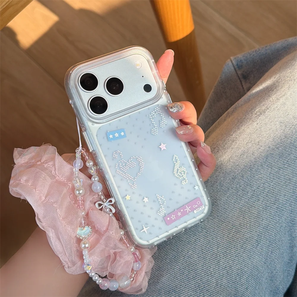

Ins Simple Wave Point Note Clear Silicone Phone Case for iPhone 17 Pro Max 16 Pro 14 13 15 Max Fundas Cute Cover with Chain Capa
