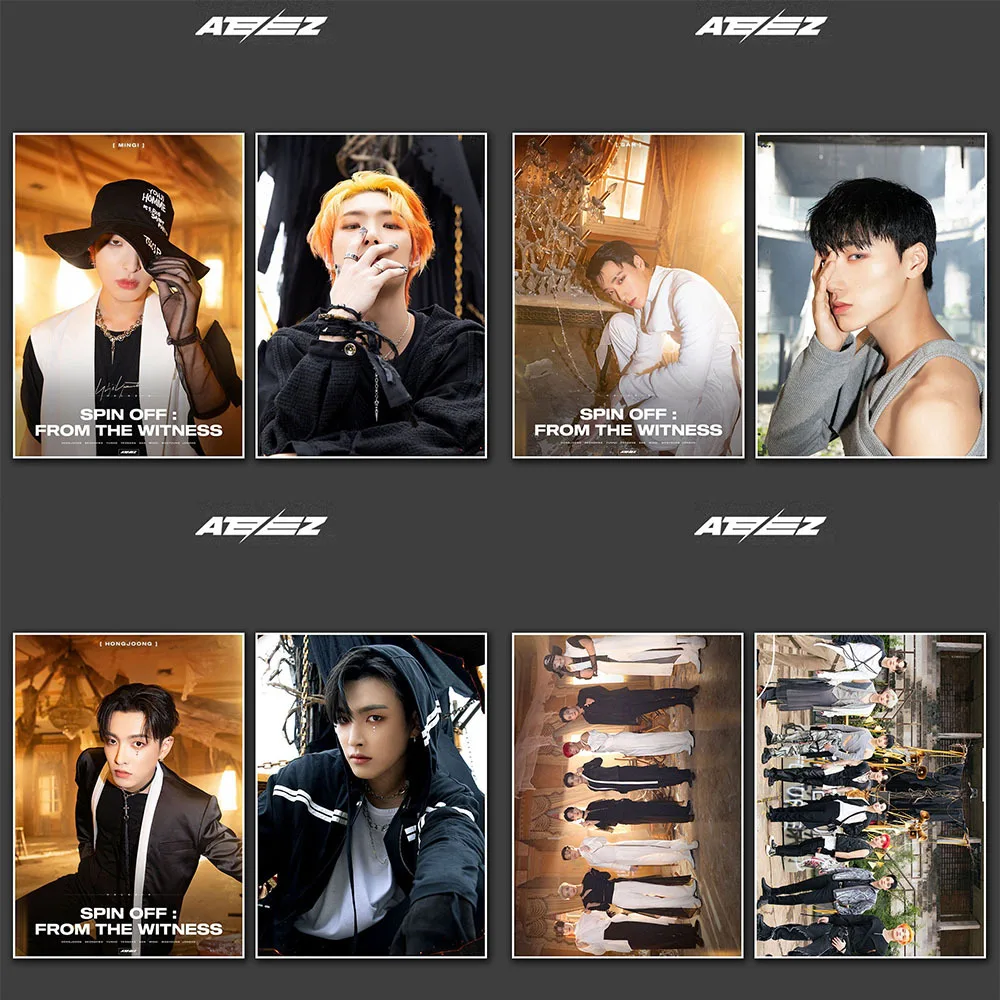 2 pièces/ensemble ATEEZ SPIN OFF: FROM THE WITNESS Album Affiches photo HD San Hongjoong Wooyoung Mingi Autocollants muraux autocollants