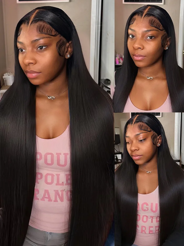 Mossily 30 42 Inch 13x6 HD Lace Front Human Hair Wigs Bone Straight Black Wig 5x5 Lace Closure Glueless Preplucked Remy Raw 250% image 5
