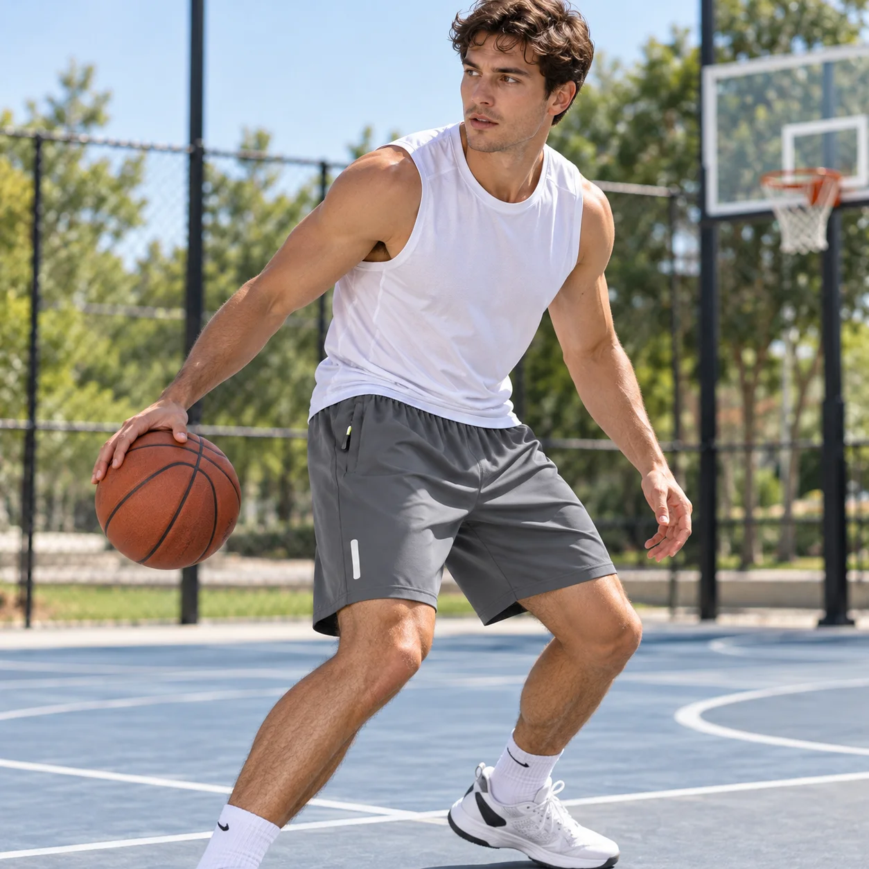 Men's 2-Pack Athletic Shorts – Lightweight Running Shorts with Zipper Pockets – Quick-Dry Sports Workout Shorts with Reflective Strips for Gym, Basketball & Casual Wear