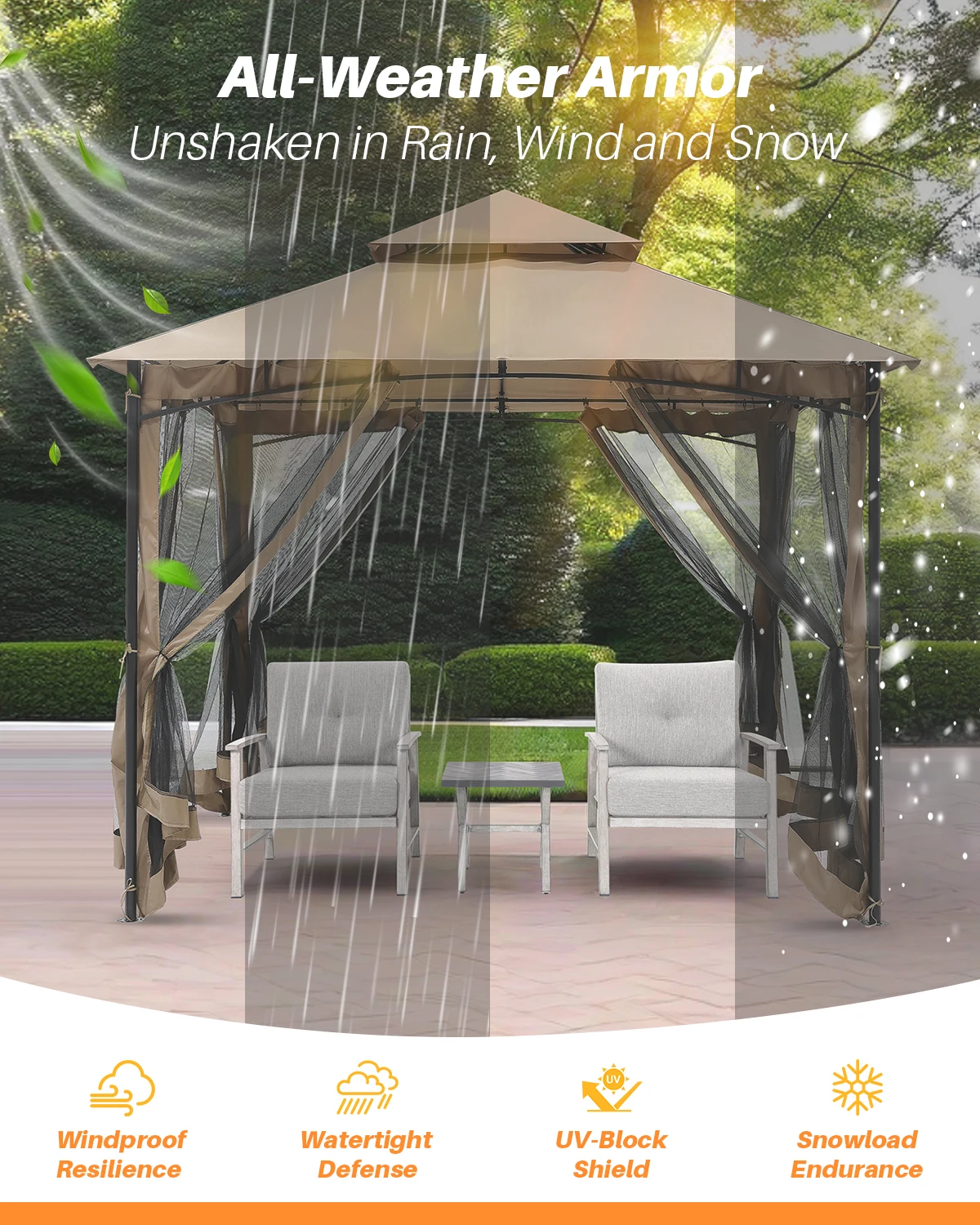 SeeHill 10 × 10 بوصة فناء أكشاك بإطار فولاذي وسقف مزدوج، خيمة مظلة خارجية مع شبكة ناموسية للحديقة أو الحديقة #6