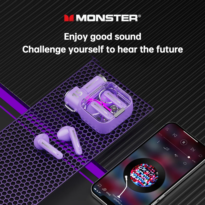 Original Monster XKT15  TWS Wireless Bluetooth Earphones Gaming Sport Headphones Noise Reduction Low Latency Earbuds Mic