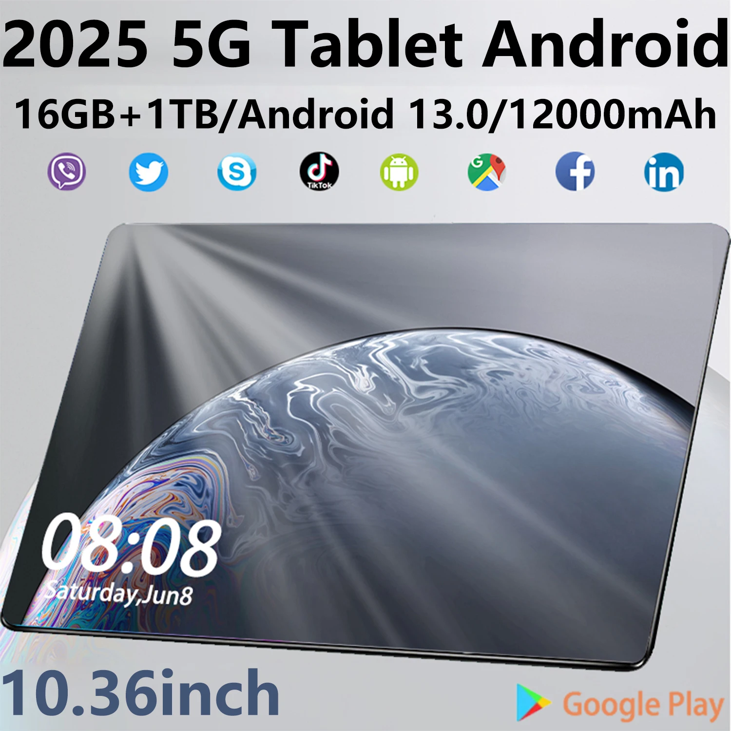 2025 nuovissimo Tablet da 10.36 pollici Android 16GB RAM 1TB ROM 12000mAh Android 13.0 MTK6797 10-core Dual Sim WIFI Network Bluetooth