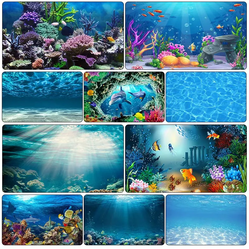 Underwater World Background Seabed Photography Backdrop Ocean Marine Seaweed Fish Aquarium Themed Studio Photo Party Decoration