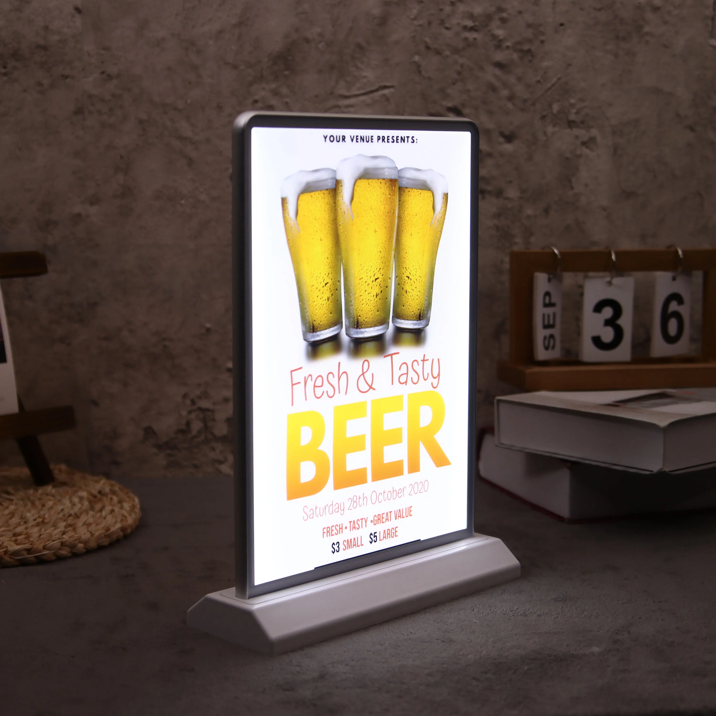 

Rechargeable Wireless Desktop Display Double Side Advertising Light Box Sign Custom Slim Led Restaurants Menu Menu Light Box