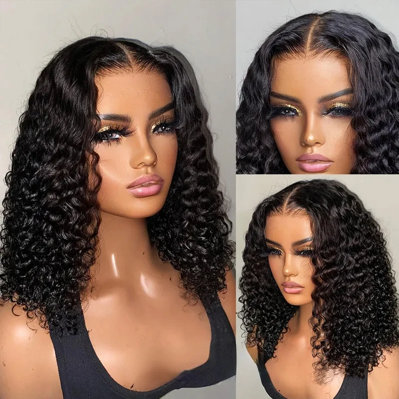 100% Natural Hair Human Hair Wig Curly Short Bob Wig Human Hair 13x4 Lace Front Wig for Black Women 250% Density Pre Plucked