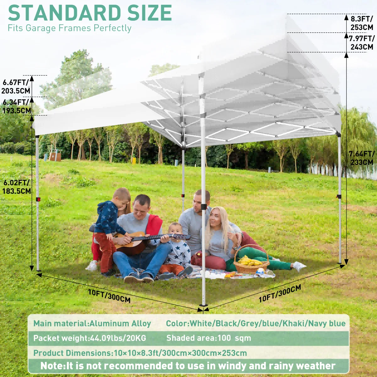 3x3M جناح قفل مركزي بزر واحد، خيمة حفلة مع لوحة جانبية واحدة، 3 ارتفاع قابل للتعديل، مرآب خارجي فوري للدراجات النارية #3