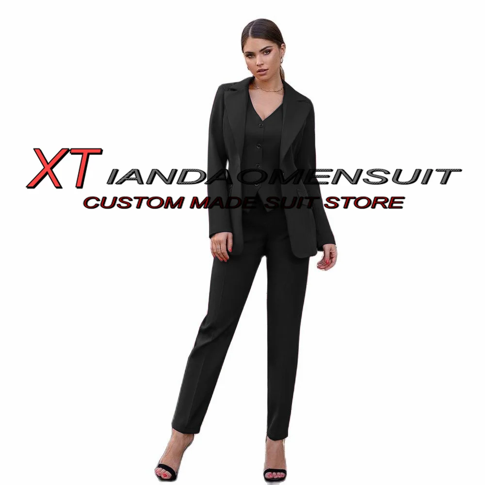 Burgundy Women\'s Suit Business Casual Jacket Pants Vest Three-piece Point Lapel Office Lady Workwear