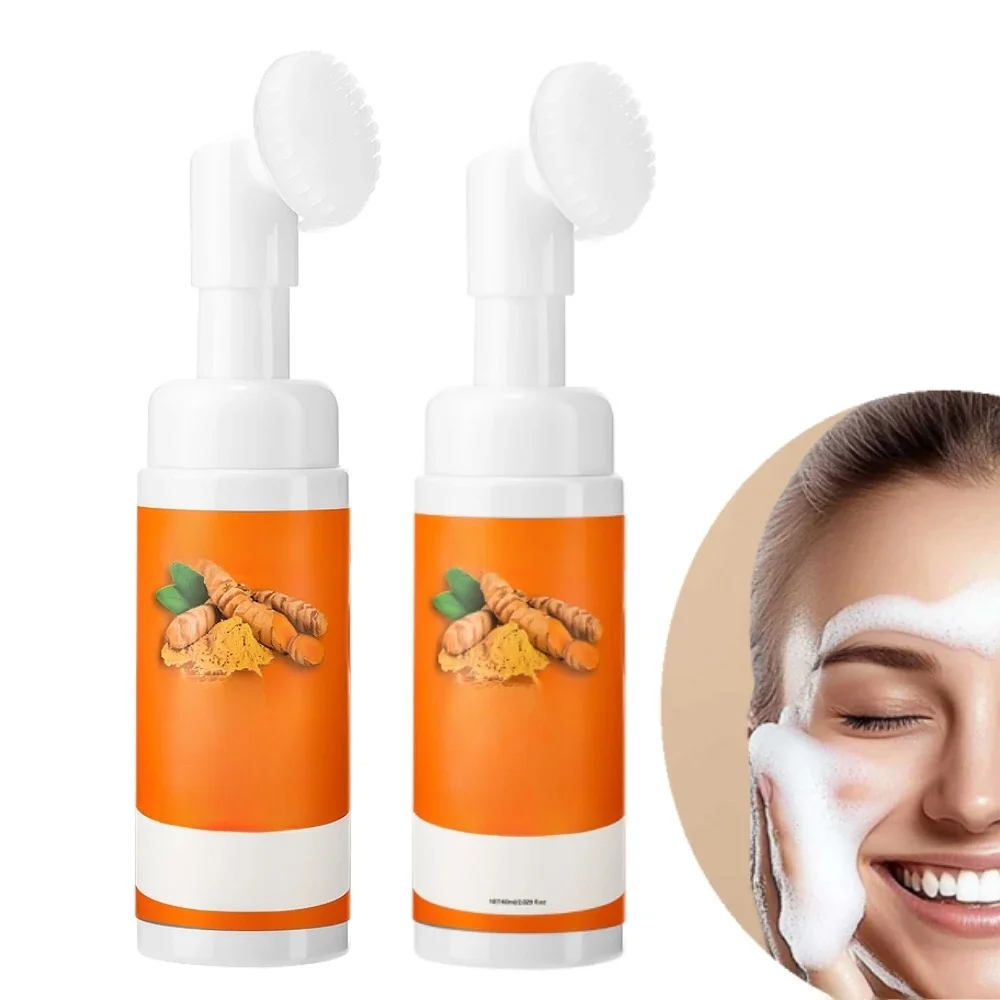 Nettoyant au curcuma hydratant le visage éclaircissant le teint de la peau mousse de lavage du visage quotidienne avec brosse soins de la peau propre extrait de fruit de citron
